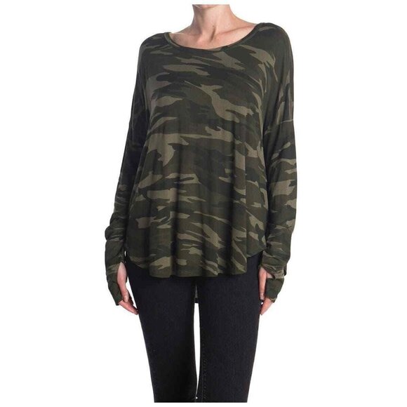 Sweet Romeo Womens Camo Thumbhole Long Sleeve Stretch Jersey Top - Picture 1 of 5